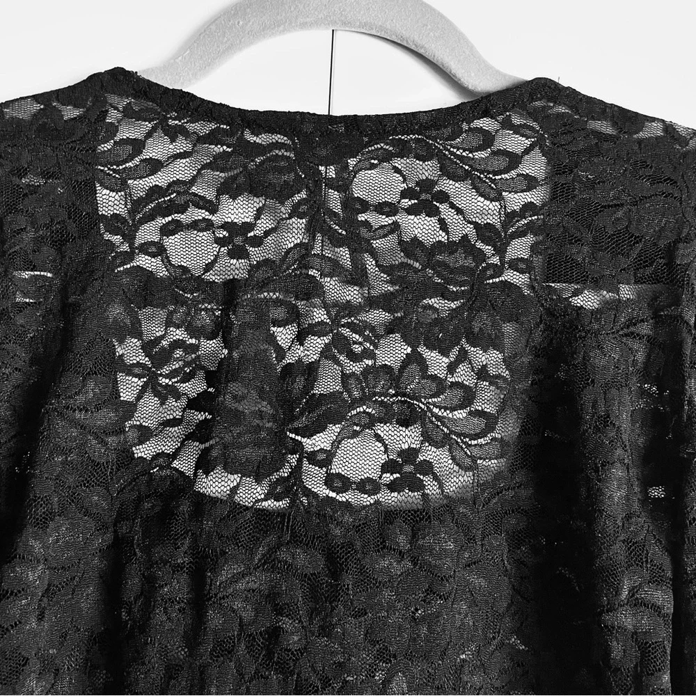 Anthropologie Puff-Sleeve Sheer Lace Top Blouse in Black Onyx Size S NWT